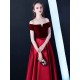 Stunning Burgundy Evening Dresses Off The Shoulder Velvet Satin Formal Dress Notched Neck Floor Length Evening Gowns