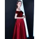 Stunning Burgundy Evening Dresses Off The Shoulder Velvet Satin Formal Dress Notched Neck Floor Length Evening Gowns