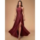 Stunning Women Evening Dress Burgundy A Line Criss Cross Lycra Spandex Formal Dinner Dresses