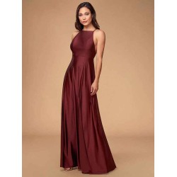 Stunning Women Evening Dress Burgundy A Line Criss Cross Lycra Spandex Formal Dinner Dresses