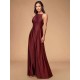 Stunning Women Evening Dress Burgundy A Line Criss Cross Lycra Spandex Formal Dinner Dresses