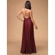 Stunning Women Evening Dress Burgundy A Line Criss Cross Lycra Spandex Formal Dinner Dresses