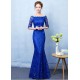 Stunning Mermaid Evening Dress Royal Blue Lace evening dress Off The Shoulder Half Sleeve fishtail Maxi Party Dress wedding guest dress