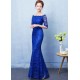 Stunning Mermaid Evening Dress Royal Blue Lace evening dress Off The Shoulder Half Sleeve fishtail Maxi Party Dress wedding guest dress