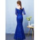 Stunning Mermaid Evening Dress Royal Blue Lace evening dress Off The Shoulder Half Sleeve fishtail Maxi Party Dress wedding guest dress