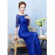 Stunning Mermaid Evening Dress Royal Blue Lace evening dress Off The Shoulder Half Sleeve fishtail Maxi Party Dress wedding guest dress