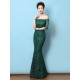 Stunning Lace Evening Dress Off The Shoulder Mermaid Party Dress Dark Green Half Sleeve Maxi Occasion Dress wedding guest dress