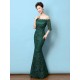 Stunning Lace Evening Dress Off The Shoulder Mermaid Party Dress Dark Green Half Sleeve Maxi Occasion Dress wedding guest dress