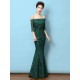 Stunning Lace Evening Dress Off The Shoulder Mermaid Party Dress Dark Green Half Sleeve Maxi Occasion Dress wedding guest dress