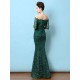 Stunning Lace Evening Dress Off The Shoulder Mermaid Party Dress Dark Green Half Sleeve Maxi Occasion Dress wedding guest dress