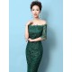 Stunning Lace Evening Dress Off The Shoulder Mermaid Party Dress Dark Green Half Sleeve Maxi Occasion Dress wedding guest dress