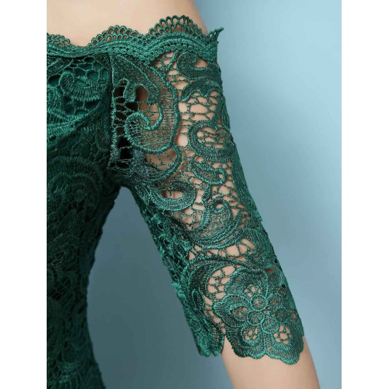Stunning Lace Evening Dress Off The Shoulder Mermaid Party Dress Dark Green Half Sleeve Maxi Occasion Dress wedding guest dress