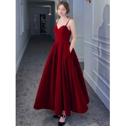 Stunning Evening Dress A Line Sweetheart Neck Velour Floor Length Pockets Formal Party Dresses
