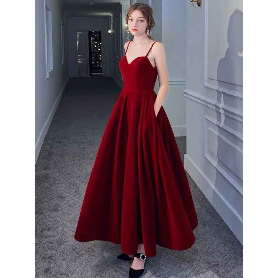 Stunning Evening Dress A Line Sweetheart Neck Velour Floor Length Pockets Formal Party Dresses