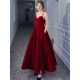 Stunning Evening Dress A Line Sweetheart Neck Velour Floor Length Pockets Formal Party Dresses