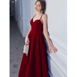 Stunning Evening Dress A Line Sweetheart Neck Velour Floor Length Pockets Formal Party Dresses