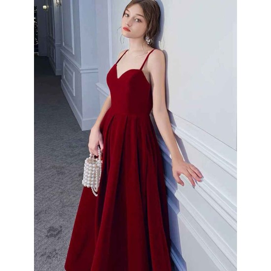 Stunning Evening Dress A Line Sweetheart Neck Velour Floor Length Pockets Formal Party Dresses