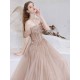 Stunning Evening Dress Nude Color A Line Bateau Neck Floor Length Short Sleeves Lace Up Sequins Formal Dinner Dresses Pageant Dress