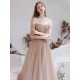 Stunning Evening Dress Nude Color A Line Bateau Neck Floor Length Short Sleeves Lace Up Sequins Formal Dinner Dresses Pageant Dress