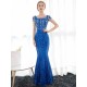 Amazing Sequin Evening Dresses Royal Blue Mermaid Formal Dress Rhinestones Beaded Cap Sleeve Floor Length Evening Gown wedding guest dress