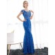 Amazing Sequin Evening Dresses Royal Blue Mermaid Formal Dress Rhinestones Beaded Cap Sleeve Floor Length Evening Gown wedding guest dress