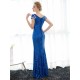 Amazing Sequin Evening Dresses Royal Blue Mermaid Formal Dress Rhinestones Beaded Cap Sleeve Floor Length Evening Gown wedding guest dress