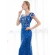 Amazing Sequin Evening Dresses Royal Blue Mermaid Formal Dress Rhinestones Beaded Cap Sleeve Floor Length Evening Gown wedding guest dress