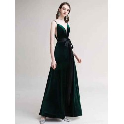 Amazing Evening Dress A Line V Neck Velour Floor Length Sash Social Pageant Dresses
