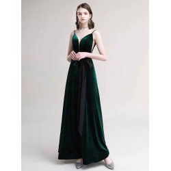 Amazing Evening Dress A Line V Neck Velour Floor Length Sash Social Pageant Dresses