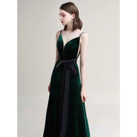 Amazing Evening Dress A Line V Neck Velour Floor Length Sash Social Pageant Dresses