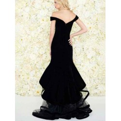 Amazing Evening Dress Mermaid Off-The-Shoulder Velour Ruffles Formal Split Party Dresses Gossip Gowns