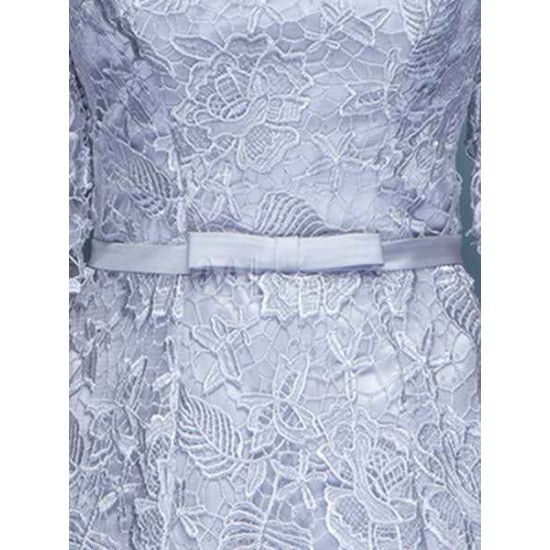 Amazing Mermaid Evening Dress Lace Off The Shoulder Party Dress Silver Half Sleeve Floor Length Occasion Dress With Bow Sash wedding guest dress
