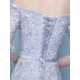 Amazing Mermaid Evening Dress Lace Off The Shoulder Party Dress Silver Half Sleeve Floor Length Occasion Dress With Bow Sash wedding guest dress