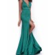 Amazing Women Evening Gown Forest Green V Neck Backless Polyester Split Maxi Party Dress