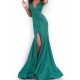 Amazing Women Evening Gown Forest Green V Neck Backless Polyester Split Maxi Party Dress