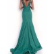 Amazing Women Evening Gown Forest Green V Neck Backless Polyester Split Maxi Party Dress