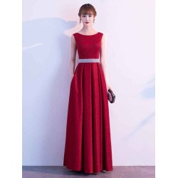 Amazing Evening Dress A Line Jewel Neck Floor Length Sleeveless Zipper Sash Sequined Social Party Dresses