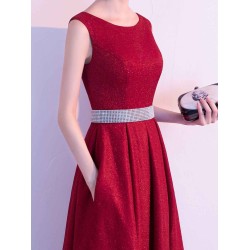 Amazing Evening Dress A Line Jewel Neck Floor Length Sleeveless Zipper Sash Sequined Social Party Dresses