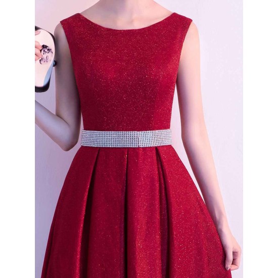 Amazing Evening Dress A Line Jewel Neck Floor Length Sleeveless Zipper Sash Sequined Social Party Dresses