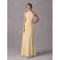 Amazing A-line Daffodil Lace Evening Dress with Keyhole Neck Floor-Length