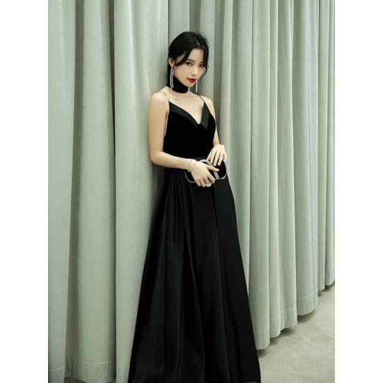 Amazing Evening Dress A-Line V-Neck Velour Floor-Length Spaghetti Straps evening dress