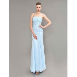 Amazing Mermaid Evening Dress Pastel Blue Strapless Party Dress Beaded Floor Length Chiffon evening dress