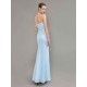 Amazing Mermaid Evening Dress Pastel Blue Strapless Party Dress Beaded Floor Length Chiffon evening dress