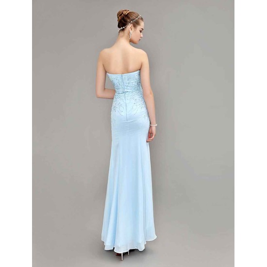 Amazing Mermaid Evening Dress Pastel Blue Strapless Party Dress Beaded Floor Length Chiffon evening dress