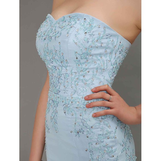 Amazing Mermaid Evening Dress Pastel Blue Strapless Party Dress Beaded Floor Length Chiffon evening dress