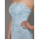 Amazing Mermaid Evening Dress Pastel Blue Strapless Party Dress Beaded Floor Length Chiffon evening dress