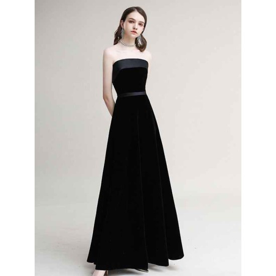 Amazing Evening Dress A-Line Strapless Velour Floor-Length Sash evening dress