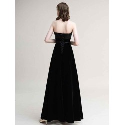 Amazing Evening Dress A-Line Strapless Velour Floor-Length Sash evening dress