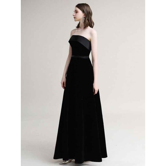 Amazing Evening Dress A-Line Strapless Velour Floor-Length Sash evening dress