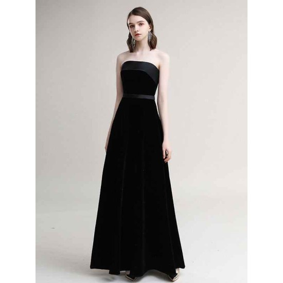 Amazing Evening Dress A-Line Strapless Velour Floor-Length Sash evening dress